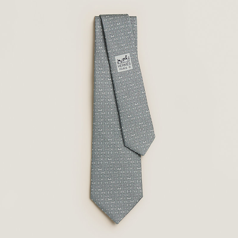 D*Y様 HERMES エルメス シルクツイルタイ 7 cm 《H・アン・ムーブ シルクツイルタイ 7 cm 《ブックル・アン・ヴラック》 - グレー